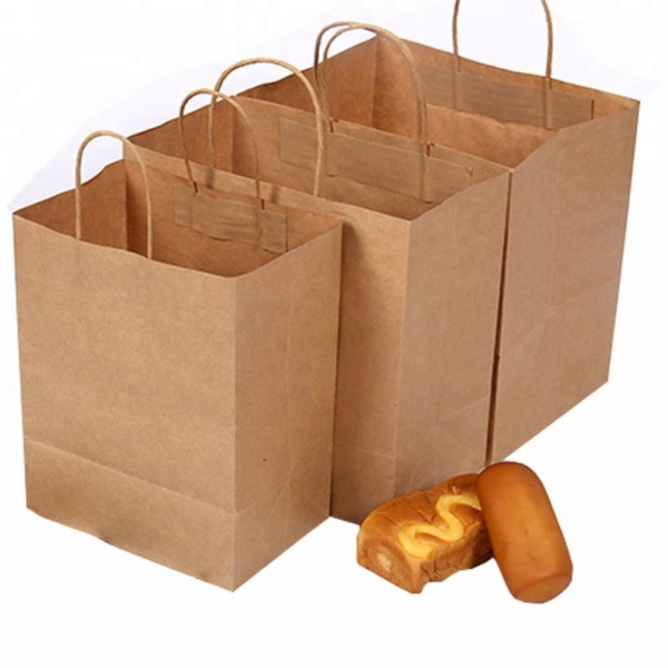 Customized Shopping Paper Bags Logo Printed Fast Food Packaging Takeaway Twisted Handle Kraft Paper Bag