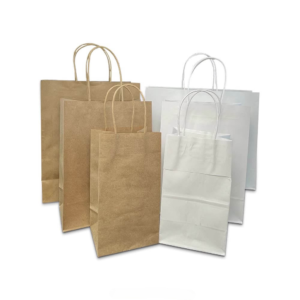 Customized Shopping Paper Bags Logo Printed Fast Food Packaging Takeaway Twisted Handle Kraft Paper Bag