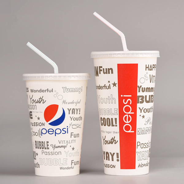 Disposable Customized Double Coated Cold Drink Pepsi Cola Paper Cup With Lids