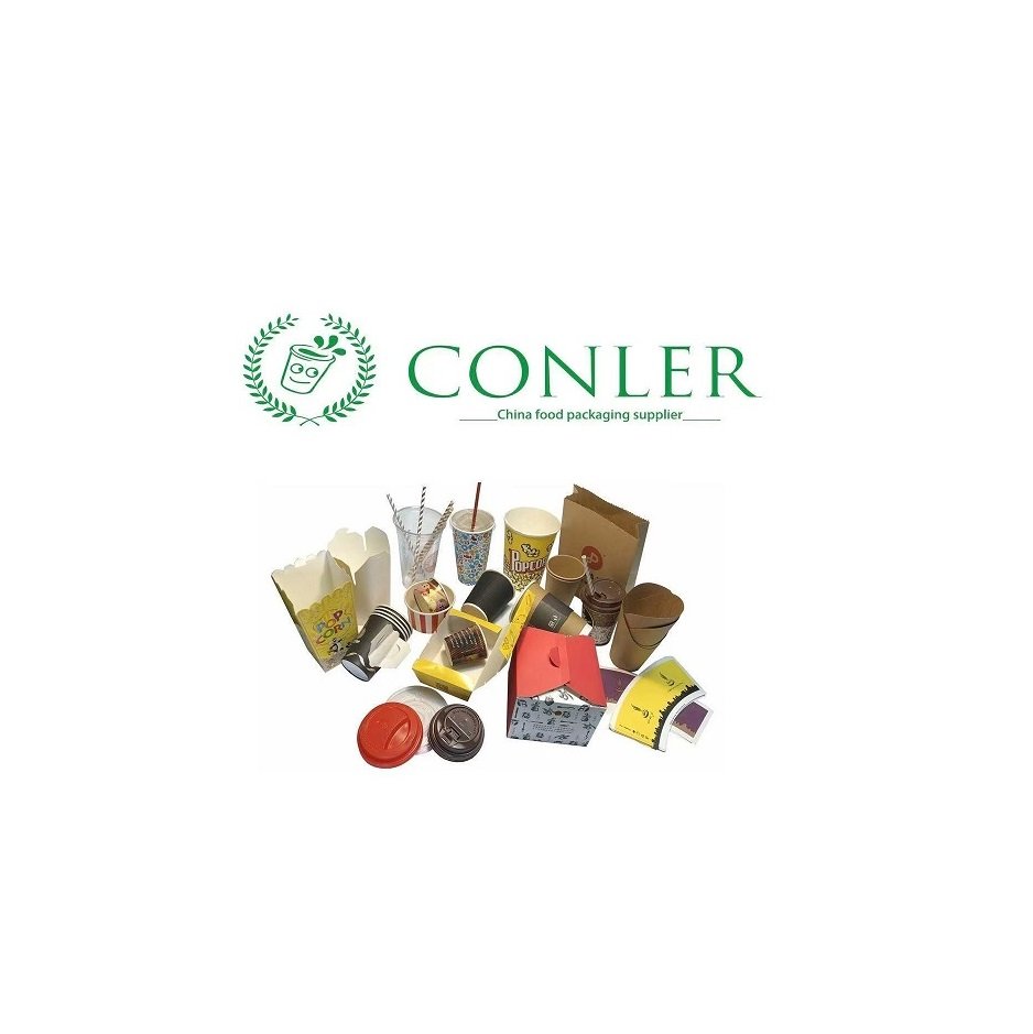 Range of printed paper cups, paper bowls and matching lids produced by Conler Papers