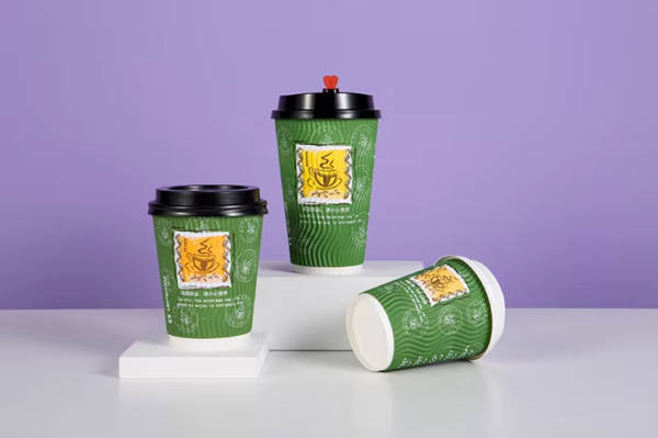 New Trends High Grade Custom Recyclable Paper Hot Stamping Ripple Wall Paper Coffee Cup