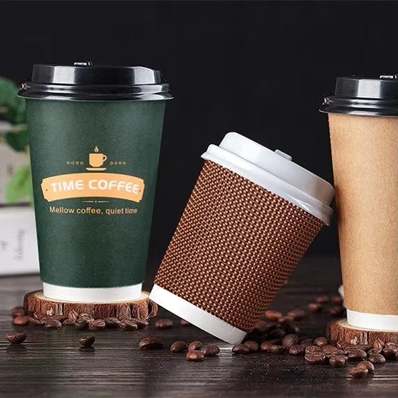 Upscale Odorless Takeaway Package for Commercial Use Double Ripple Wall Paper Cup