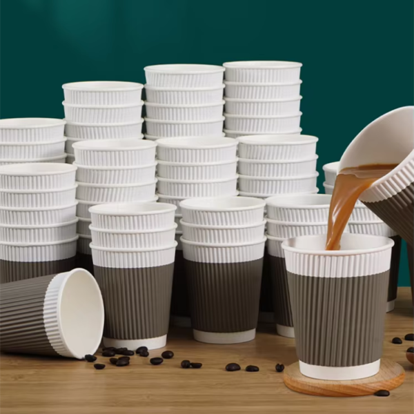 New Trends High Grade Custom Recyclable Paper Hot Stamping Ripple Wall Paper Coffee Cup