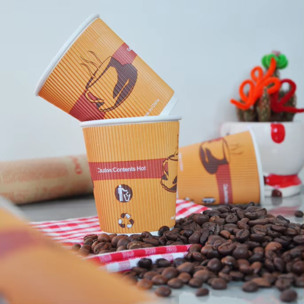 8oz 12 oz Printing Ink Corrugated Disposable Ripple Wall Coffee Paper Cup With Lids