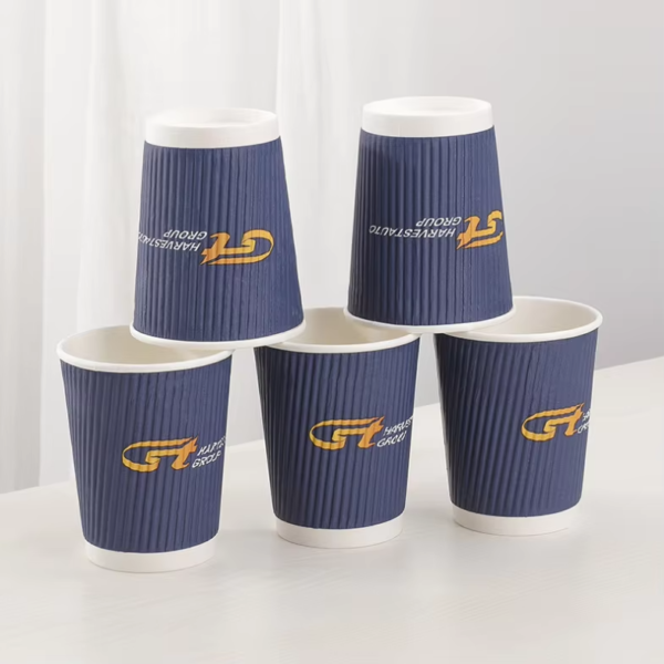 8oz 12 oz Printing Ink Corrugated Disposable Ripple Wall Coffee Paper Cup With Lids